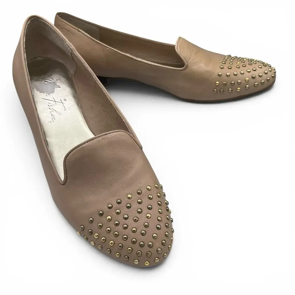 Marc Fisher Tan Studded Leather Surri Flats 9M Workwear Academia Casual Styling